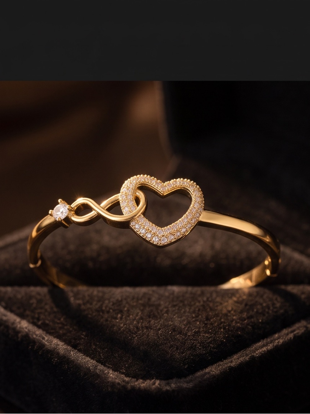 Gold Plated Heart & Infinity Bangle Bracelet (7") – Sparkling Cubic Zirconia